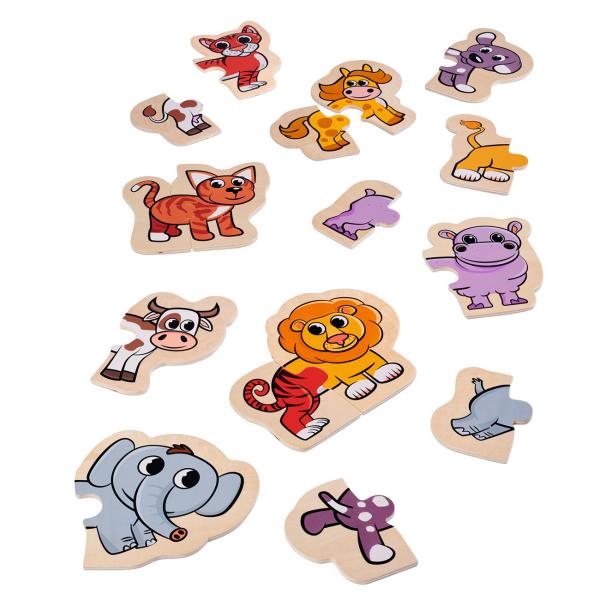 Tierpuzzle Kleinkinder-Lernspiel - 16-teiliges FSC-Holz-Puzzle mit 8 Tiermotiven - Fördert Motorik & Lernzusammenhänge - Ab 1 Jahr - 15x15 cm