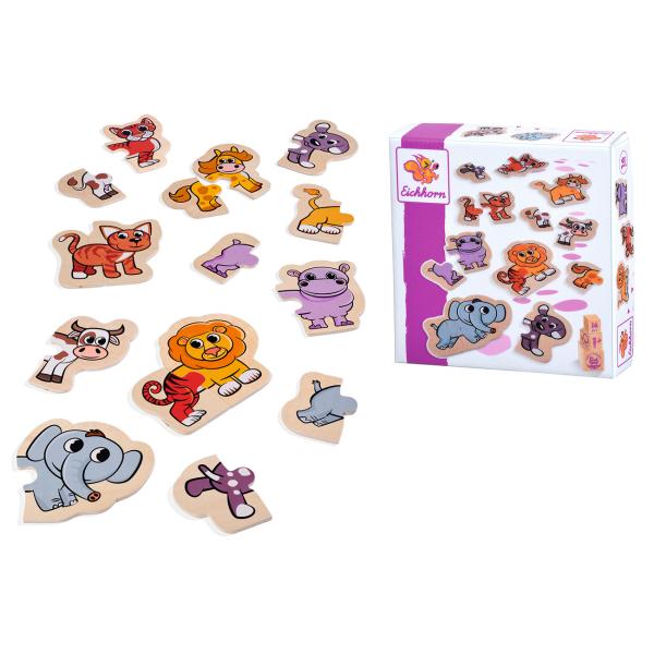 Tierpuzzle Kleinkinder-Lernspiel - 16-teiliges FSC-Holz-Puzzle mit 8 Tiermotiven - Fördert Motorik & Lernzusammenhänge - Ab 1 Jahr - 15x15 cm