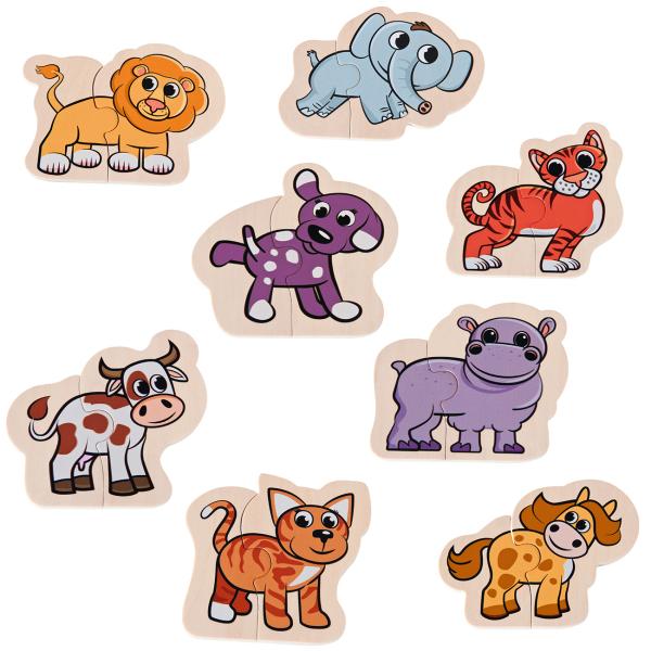 Tierpuzzle Kleinkinder-Lernspiel - 16-teiliges FSC-Holz-Puzzle mit 8 Tiermotiven - Fördert Motorik & Lernzusammenhänge - Ab 1 Jahr - 15x15 cm