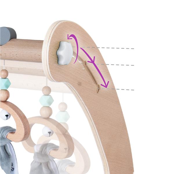 Baby Spielbogen Holz - Sensorik-Spielzeug mit Perlen, Spiegel, Glöckchen - Höhenverstellbar - FSC-Buche - 8x57x53cm - ab 3 Monate