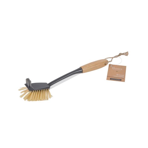 Spülbürste mit Bambusgriff - Stabile Küchenbürste für Geschirr & Saftrillen - Ergonomisch geformt, mit Aufhängeschnur - Kunststoff-Kopf, 27 cm