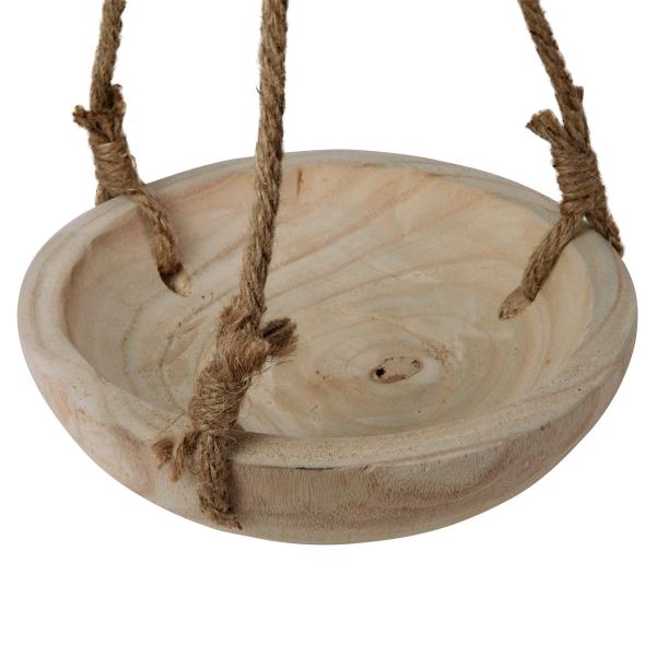 Dekoschale Paulownia Holz zum Aufhängen - Rustikale Holzschale aus einem Stück gefertigt - Mit Juteschnur, 23x6x23cm - Braun Wohnaccessoire