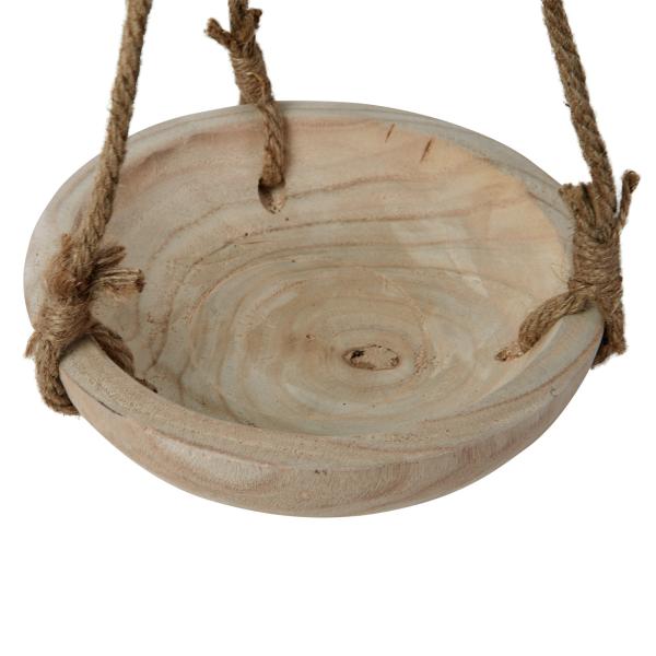 Dekoschale Paulownia Holz zum Aufhängen - Rustikale Holzschale aus einem Stück gefertigt - Mit Juteschnur, 23x6x23cm - Braun Wohnaccessoire