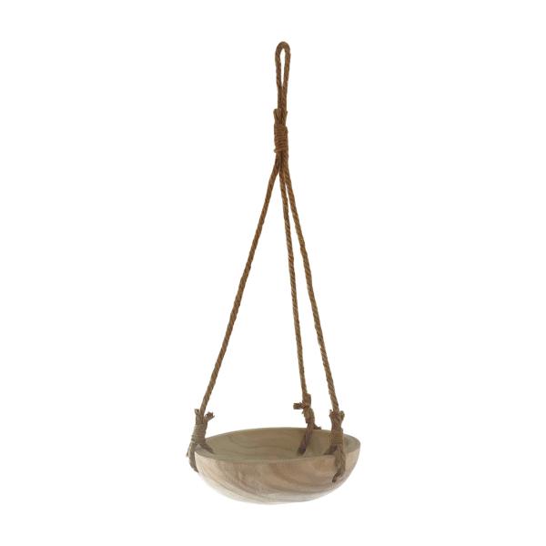 Dekoschale Paulownia Holz zum Aufhängen - Rustikale Holzschale aus einem Stück gefertigt - Mit Juteschnur, 23x6x23cm - Braun Wohnaccessoire