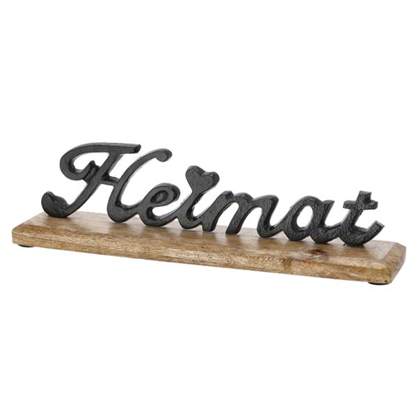 Schriftzug Heimat Deko-Skulptur aus Mangoholz & Aluminium - 3D-Optik, stabil aufstellbar, braun/schwarz - 2x8x6,5cm - Ideales Geschenk