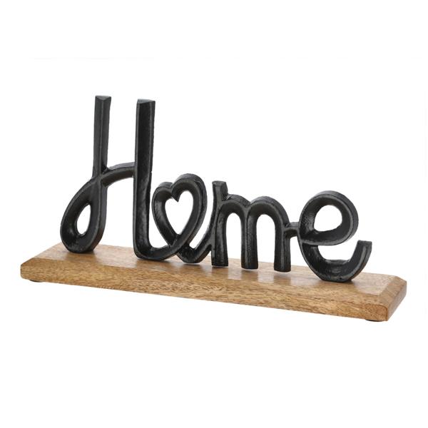 Schriftzug Home Holz-Aluminium Deko-Skulptur – Aufsteller mit Herz, 3D-Optik, stabil - für Wohnzimmer, Küche, Flur – 30x15x6.5cm - Geschenkidee