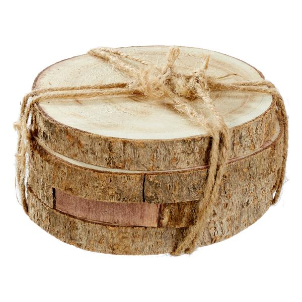 Holz-Untersetzer 4er-Set - Baumstamm Scheiben Deko & Schutz vor Kratzern - Paulownia Holz natur mit Maserung 12x2x12 cm