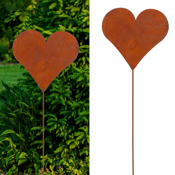 Gartenstecker Herz Rostoptik - 80cm Beetstecker aus Zink rostbraun - Pflegeleichte Gartendeko für Beete, Kübel & Kästen - Ideal als Geschenk
