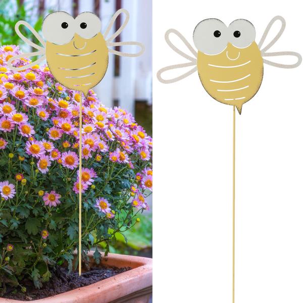 Gartenstecker Biene aus Metall - 71 cm hoch - Gelb/Weiss Deko für Beet & Pflanzkübel - Robust & pflegeleicht - Einfach gesteckt - Ideal als Geschenk