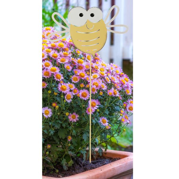 Gartenstecker Biene aus Metall - 71 cm hoch - Gelb/Weiss Deko für Beet & Pflanzkübel - Robust & pflegeleicht - Einfach gesteckt - Ideal als Geschenk