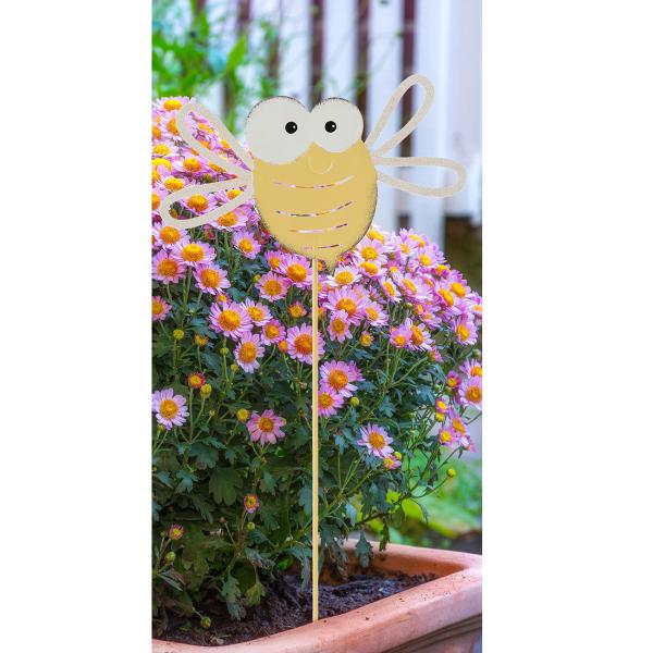 2er Set Gartenstecker Biene aus Metall - Beetstecker für Kübel & Kästen - Gelb/Weiss, 71 & 52 cm hoch - Pflegeleicht - Garten Deko