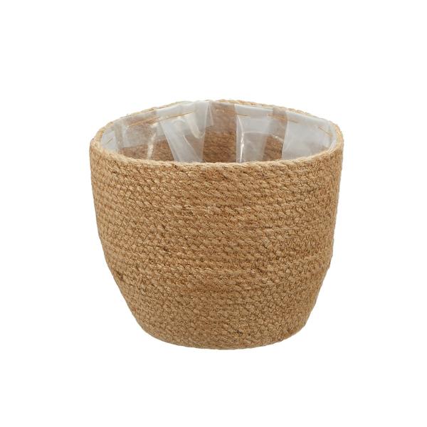 Hanf Korb-Set - 2 runde Pflanzkörbe mit Innenfolie, braun, stapelbar für Innen- & Aussenbereich - 20x13cm & 23x17cm – vielseitige Aufbewahrung & Deko