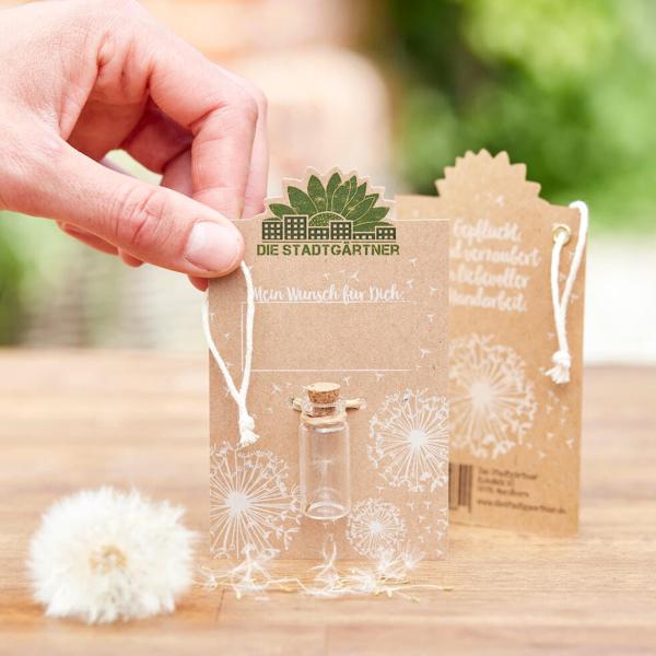Wunscherfüller Glas mit Korkverschluss - Natürliche Pusteblume - Handgefertigt in Deutschland - Ideal für Hochzeit, Geburtstag, Taufe - Ø 1.5x3.8 cm
