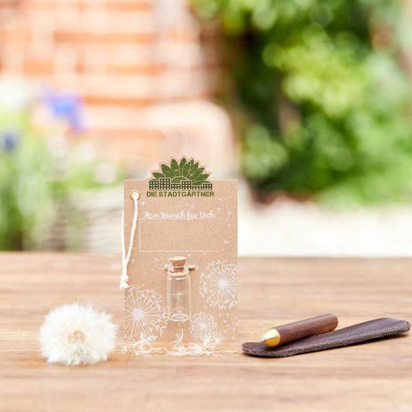 Wunscherfüller Glas mit Korkverschluss - Natürliche Pusteblume - Handgefertigt in Deutschland - Ideal für Hochzeit, Geburtstag, Taufe - Ø 1.5x3.8 cm