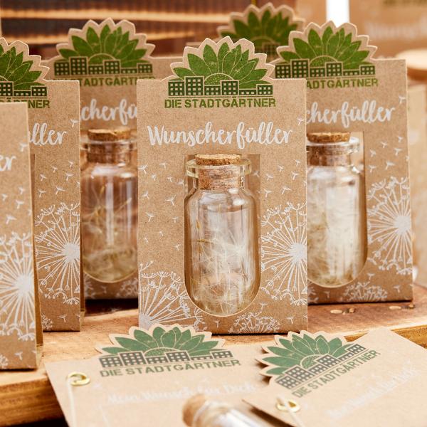 Wunscherfüller Glas mit Korkverschluss - Natürliche Pusteblume, handgefertigt in Deutschland - Ideales Geschenk Hochzeit, Geburtstag, Taufe - Ø2.1x5.2cm