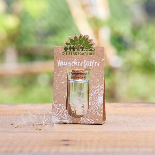 Wunscherfüller Glas mit Korkverschluss - Natürliche Pusteblume, handgefertigt in Deutschland - Ideales Geschenk Hochzeit, Geburtstag, Taufe - Ø2.1x5.2cm