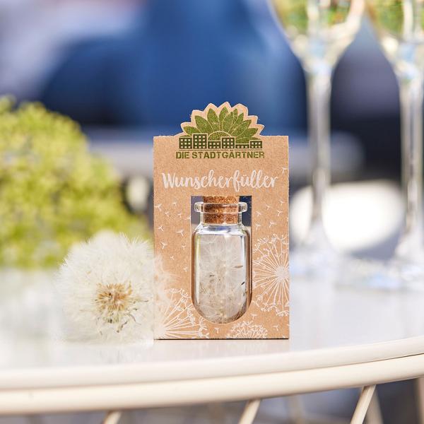 Wunscherfüller Glas mit Korkverschluss - Natürliche Pusteblume, handgefertigt in Deutschland - Ideales Geschenk Hochzeit, Geburtstag, Taufe - Ø2.1x5.2cm