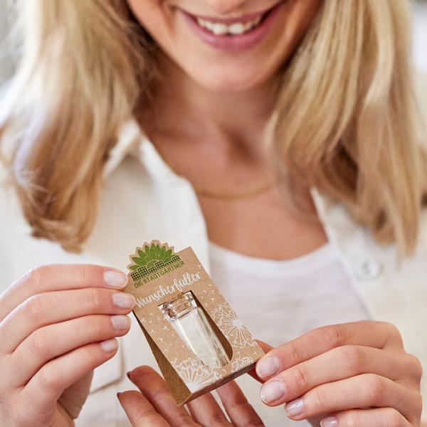Wunscherfüller Glas mit Korkverschluss - Natürliche Pusteblume, handgefertigt in Deutschland - Ideales Geschenk Hochzeit, Geburtstag, Taufe - Ø2.1x5.2cm