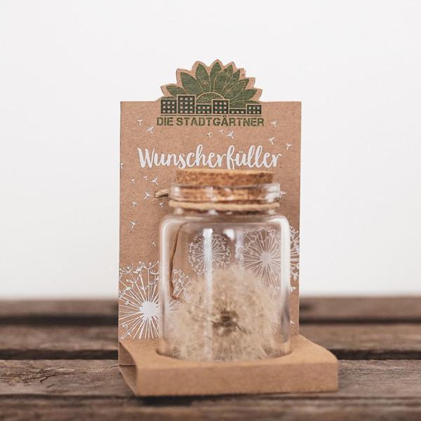 Wunscherfüller Glas - Pusteblume im Glas mit Korkverschluss - Handgefertigt - Ø4.5xH7.5cm - Ideal für Hochzeit Geburtstag Taufe Prüfung - 100% Natur