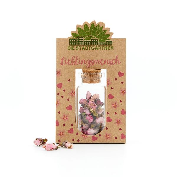 Geschenk Lieblingsmensch - Blüten im Glas mit Korkverschluss - Handgefertigt Deutschland - 100% natürliche & selbstgepflückte rosa Blüten