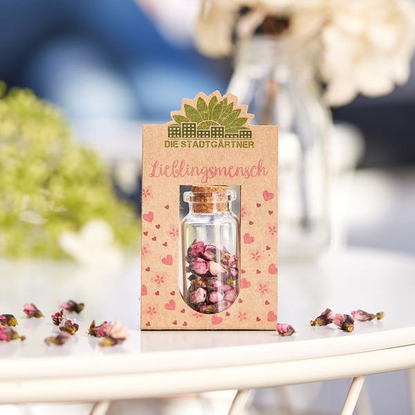 Geschenk Lieblingsmensch - Blüten im Glas mit Korkverschluss - Handgefertigt Deutschland - 100% natürliche & selbstgepflückte rosa Blüten
