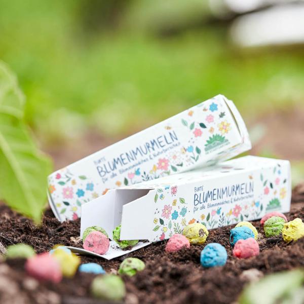 Blumenmurmeln 25er-Set für Kinder – Bunte Saatbomben zum einfachen Pflanzen vielfältiger Blumen – 24 Sorten, 100% Naturmaterialien, handgefertigt
