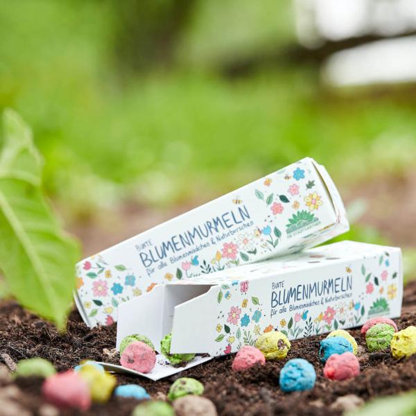 Blumenmurmeln 25er-Set für Kinder – Bunte Saatbomben zum einfachen Pflanzen vielfältiger Blumen – 24 Sorten, 100% Naturmaterialien, handgefertigt