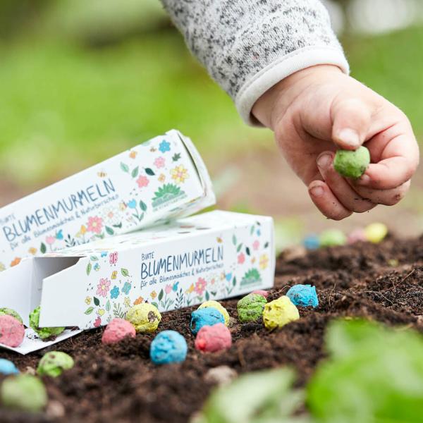 Blumenmurmeln 25er-Set für Kinder – Bunte Saatbomben zum einfachen Pflanzen vielfältiger Blumen – 24 Sorten, 100% Naturmaterialien, handgefertigt
