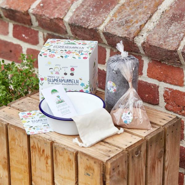 Samenbomben Kit zum Selbermachen - 30 bunte Blumenmurmeln mit Saatgut, Gartenerde, Lehmpulver & Anleitung - 100% Naturmaterialien