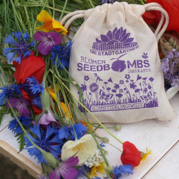 8er-Set Samenbomben Schmetterlingswiese - Paradies für Bienen & Schmetterlinge - 39 Saatgutarten - 100% Naturmaterialien im Jutebeutel - Handgemacht