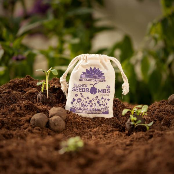 8er-Set Samenbomben Schmetterlingswiese - Paradies für Bienen & Schmetterlinge - 39 Saatgutarten - 100% Naturmaterialien im Jutebeutel - Handgemacht