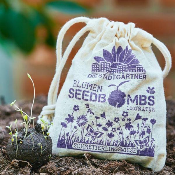 8er-Set Samenbomben Schmetterlingswiese - Paradies für Bienen & Schmetterlinge - 39 Saatgutarten - 100% Naturmaterialien im Jutebeutel - Handgemacht