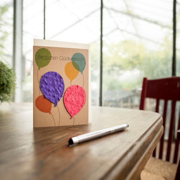 Grusskarte Herzlichen Glückwunsch mit Saatgut für Blumen - Karte zum Bepflanzen mit Samen - Luftballons aus Saatpapier - Bunter Geburtstagsstrauss selbst ziehen