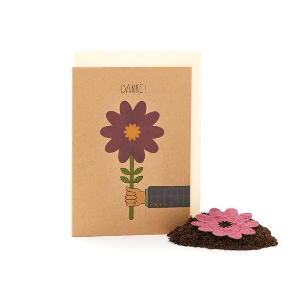 Dankeskarte mit Saatgut - Blume zum Bepflanzen - Für einen bunten Blumenstrauss - Karton mit Saatpapier - Umweltfreundlich & nachhaltig - Handgefertigt