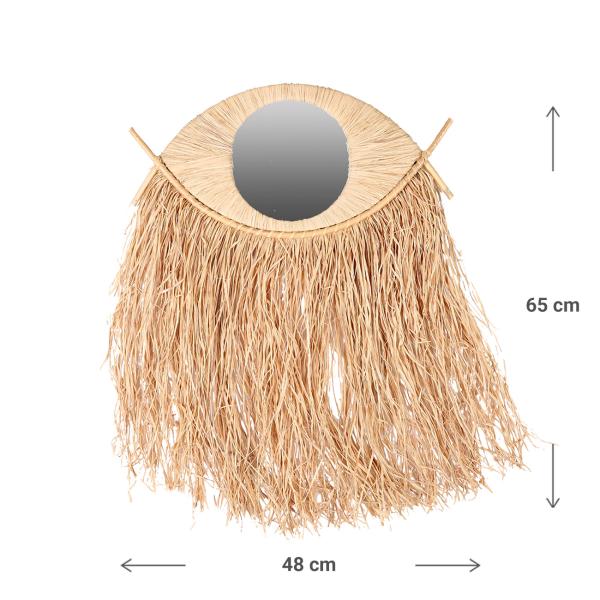 Design Wandspiegel Augenform aus natürlichem Bambus mit Bastfransen - Extravagante Deko für Wohnzimmer & Schlafzimmer - Braun/Beige 41x31cm
