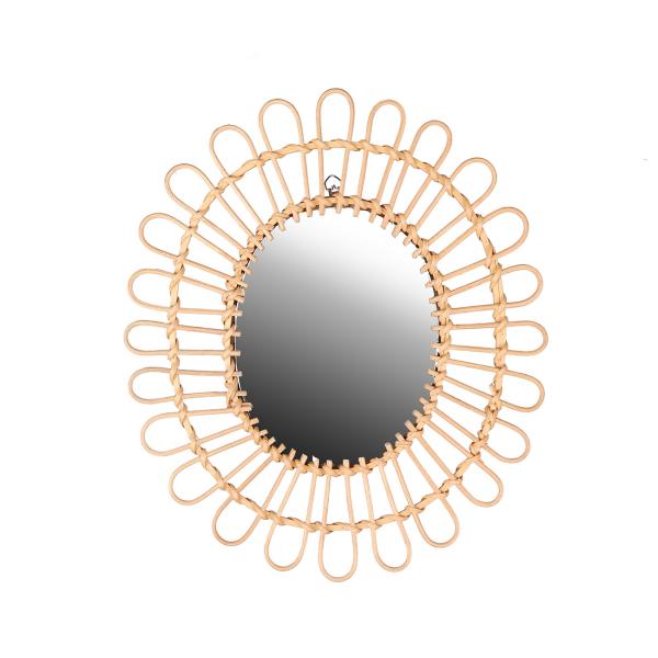 Design Spiegel - Wandspiegel mit feinem & breitem Bambusrahmen - Nachhaltig & stilvoll für Wohnzimmer & Flur - Braun, 34x39cm