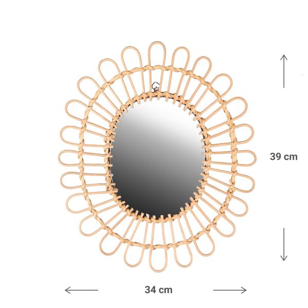 Design Spiegel - Wandspiegel mit feinem & breitem Bambusrahmen - Nachhaltig & stilvoll für Wohnzimmer & Flur - Braun, 34x39cm