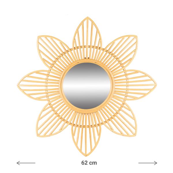 Runder Design Spiegel - Wandspiegel mit Bambus-Rahmen in Blüten-Form für Wohnzimmer & Flur - Nachhaltig - braun Ø 62 cm