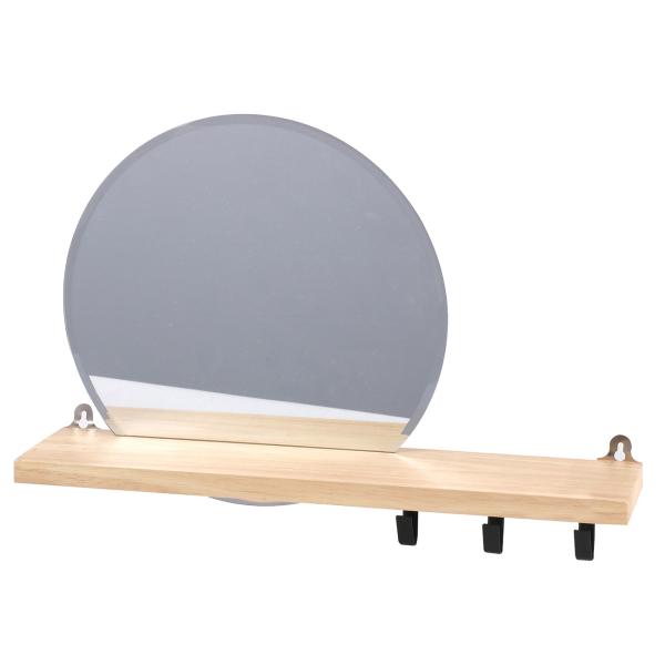 Badezimmer Regal mit Spiegel aus Holz - Wandregal für Bad Küche Schminkecke - Ablage mit 3 Haken für Tücher - MDF Braun 45x10x30cm - Einfach zu montieren