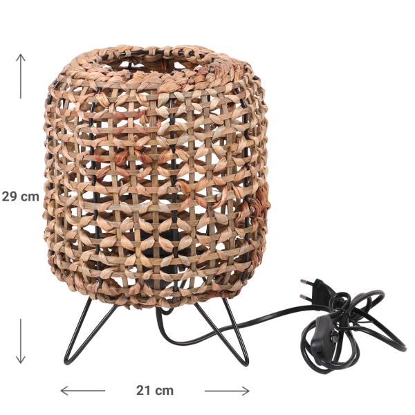 Tischlampe aus Wasserhyazinthe und Metall - Metallgestell mit drei Beinen - braun/schwarz - Ø 21x29cm - Zaubert stimmungsvolle Schattenspiele