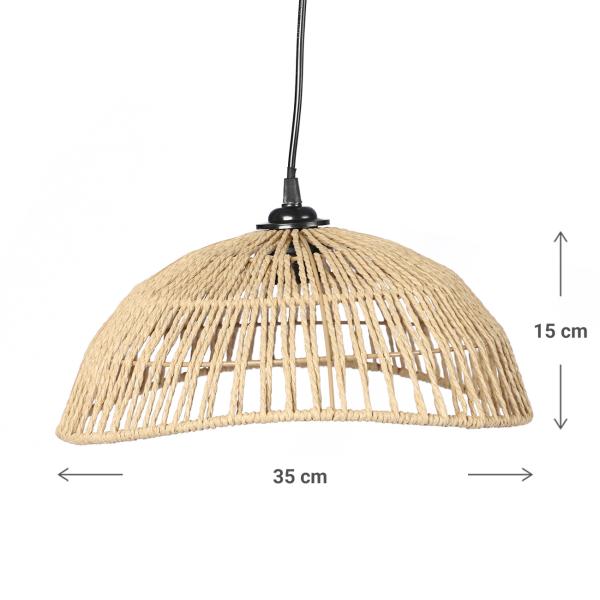 Deckenleuchte Seil & Metall - Strukturierte Hängelampe für Wohnzimmer Schlafzimmer Essbereich - Braun Schwarz - Ø 35x15cm - Rustikaler Charme