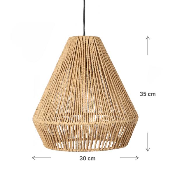 Deckenleuchte Seil & Metall Organisch - Strukturierte Hängelampe Rustikaler Charme - Vertikales Design Braun/Schwarz Ø30x33cm - Schöne Schattenspiele