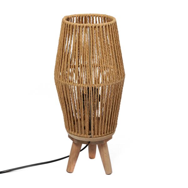 Vintage Tischleuchte Holzgestell - Seilschirm vertikal angeordnet - Industrial Design 39cm hoch - Luxuriöses Ambiente - Braun