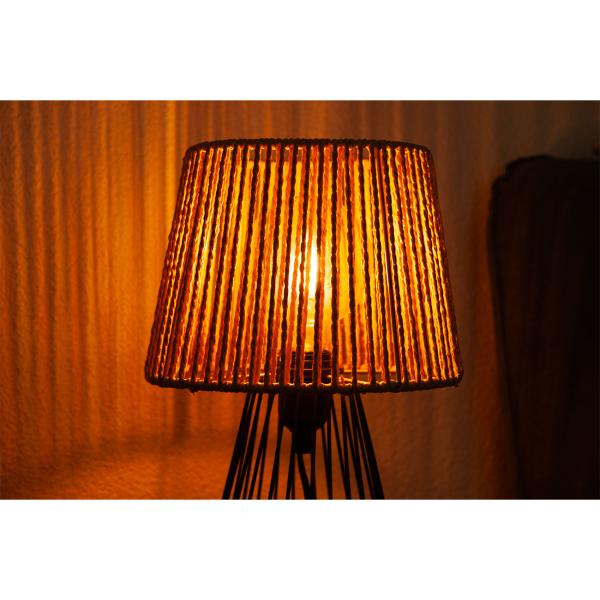 Vintage Tischleuchte Seil - Industrial Design Tischlampe mit Metallrahmen, 3 Beinen & Seilschirm 36cm hoch - Exklusives Ambiente - Braun/Schwarz