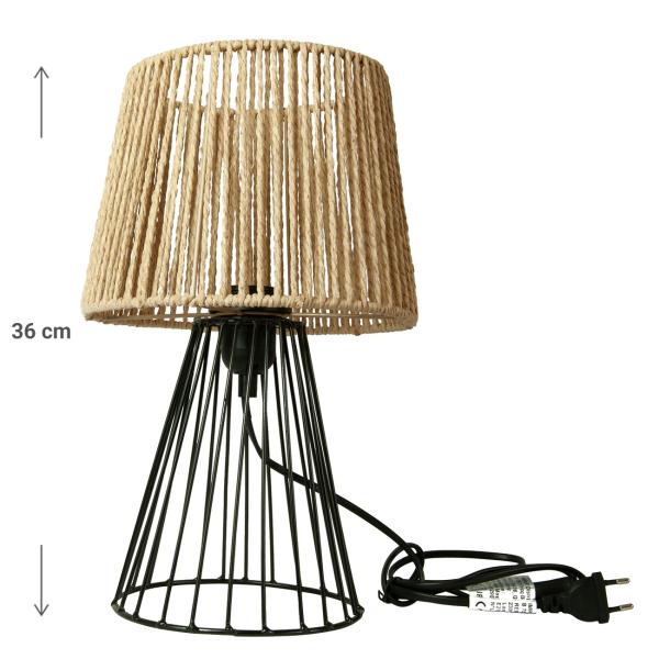 Vintage Tischleuchte Seil - Industrial Design Tischlampe mit Metallrahmen, 3 Beinen & Seilschirm 36cm hoch - Exklusives Ambiente - Braun/Schwarz