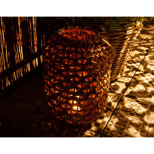 Windlicht Natur aus Rattan - Gemütliche Atmosphäre & hübsches Schattenspiel - Henkel aus Jute - Ø 24 x 36 cm - Für Kerzen mit Kerzenglas