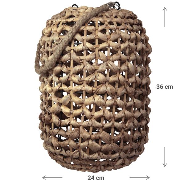 Windlicht Natur aus Rattan - Gemütliche Atmosphäre & hübsches Schattenspiel - Henkel aus Jute - Ø 24 x 36 cm - Für Kerzen mit Kerzenglas