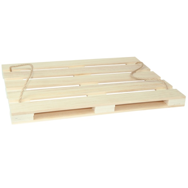 Deko-Tablett Holz Paletten-Form - Mini-Palette mit Seil-Henkeln - Zum Servieren & Dekorieren - Rustikale Eleganz 38x28x3cm braun MDF/Seil