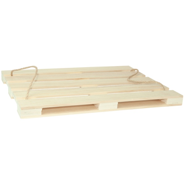 Deko-Tablett Holz Paletten-Form - Mini-Palette mit Seil-Henkeln - Zum Servieren & Dekorieren - Rustikale Eleganz 38x28x3cm braun MDF/Seil