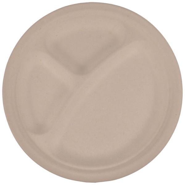 Zuckerrohr Teller 12er-Set rund - Biologisch abbaubar & kompostierbar für Party & Catering - Mikrowellengeeignet - Ø 23 cm mit Fächern